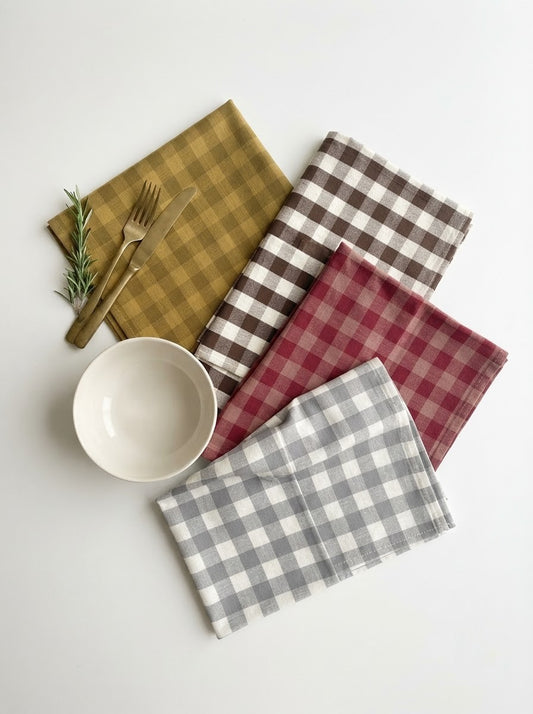 4-Piece Checkered Kitchen Towel Set – Soft & Absorbent Cotton Dish Towels for Kitchen Cleaning & Drying