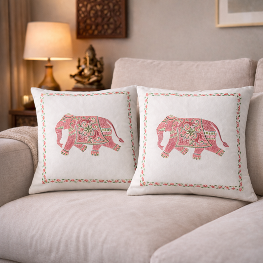 Pink Embroidered Elephant Cushion Cover with Insert – Decorative Throw Pillow for Sofa, Bed & Living Room (Copy)