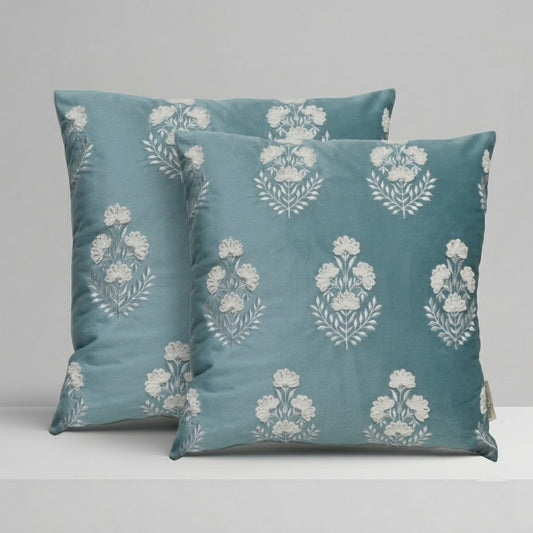Premium Polyester Cushion Cover with Insert – Blue Floral Printed Decorative Throw Pillow for Sofa, Living Room & Bedroom