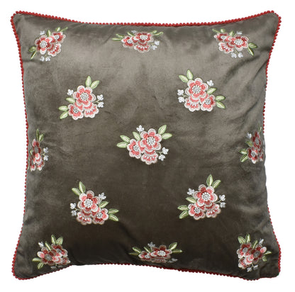 Zensha Decor 18x18 Inch Velvet Floral Embroidered Cushion Cover – Taupe Grey