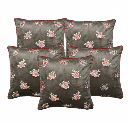 Zensha Decor 18x18 Inch Velvet Floral Embroidered Cushion Cover – Taupe Grey