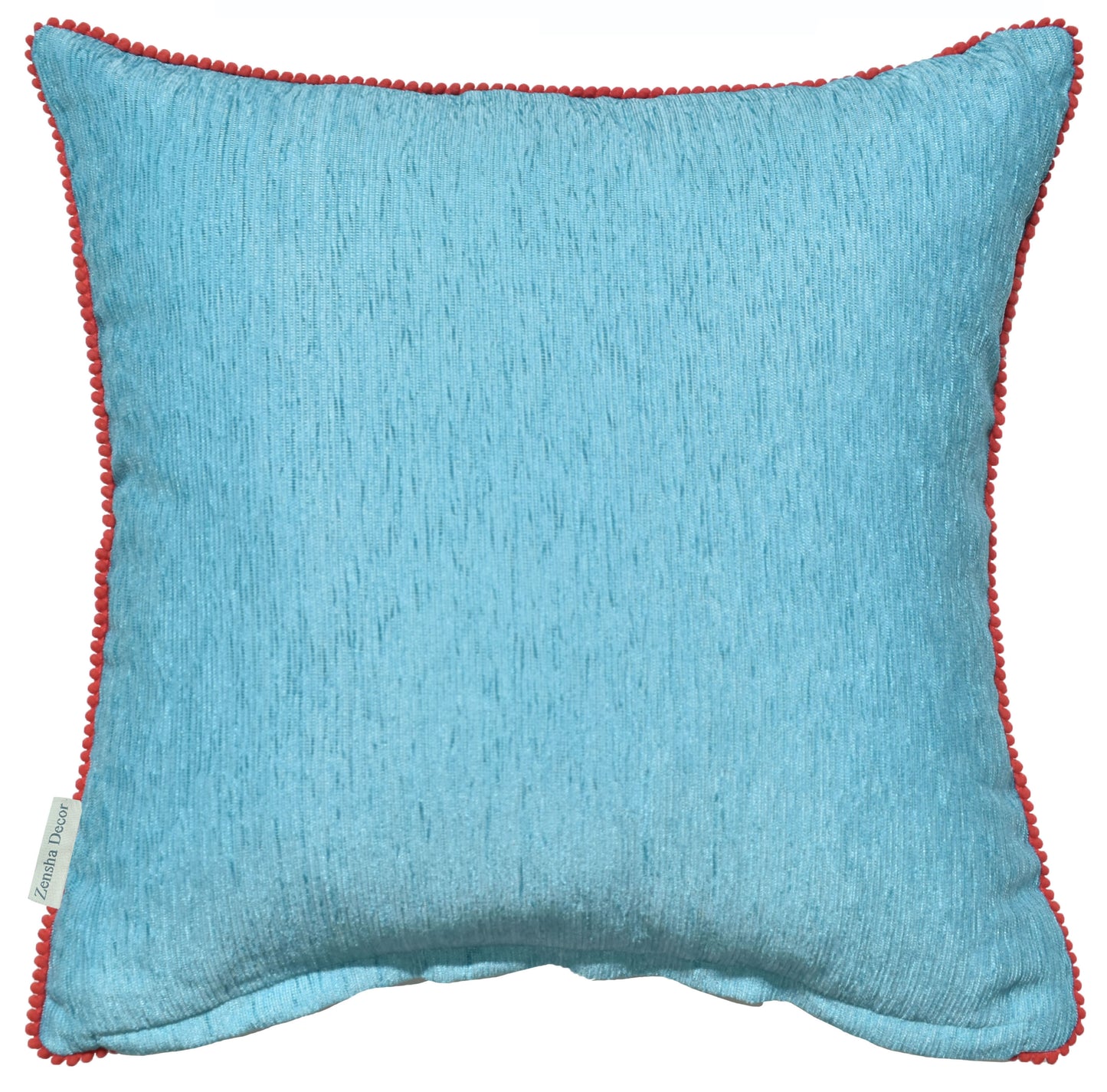 Velvet Cushion Cover with Red Pom Pom Trim – Soft Polyester Decorative Pillow Cover