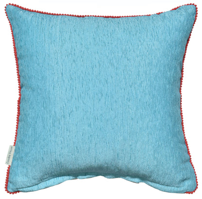 Velvet Cushion Cover with Red Pom Pom Trim – Soft Polyester Decorative Pillow Cover