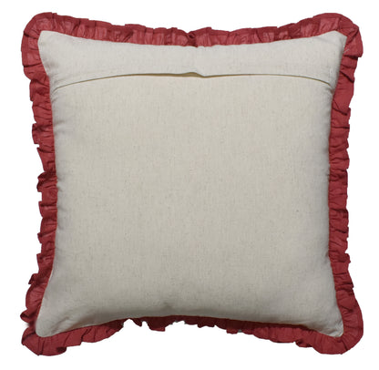 Zensha Decor 18 x 18 Inch Cotton Linen Cushion Cover, Embroidered Rose Floral Pillow Cover with Dusty Rose Ruffle Trim – Ivory