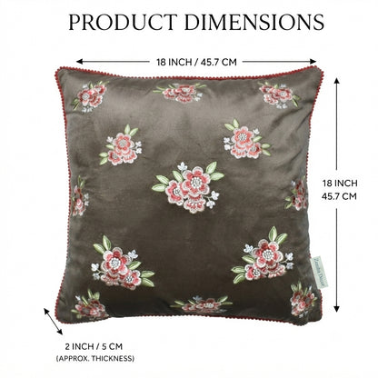 Zensha Decor 18x18 Inch Velvet Floral Embroidered Cushion Cover – Taupe Grey