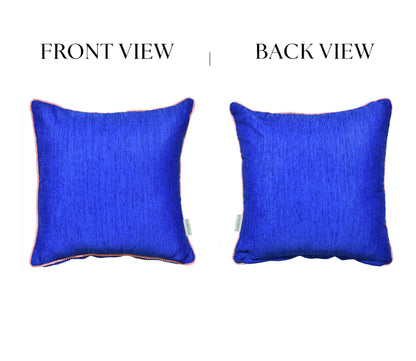 Navy Velvet Cushion Cover with Pink Pom Pom Trim – Soft Polyester Decorative Pillow Cover