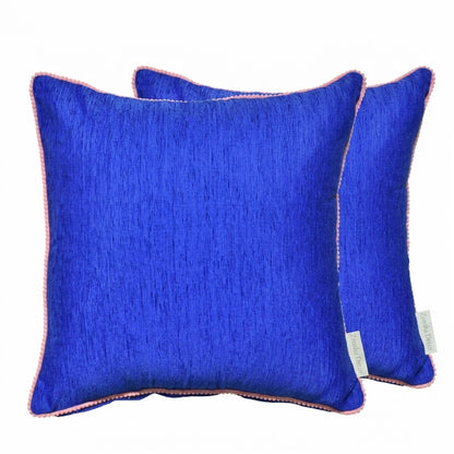 Navy Velvet Cushion Cover with Pink Pom Pom Trim – Soft Polyester Decorative Pillow Cover