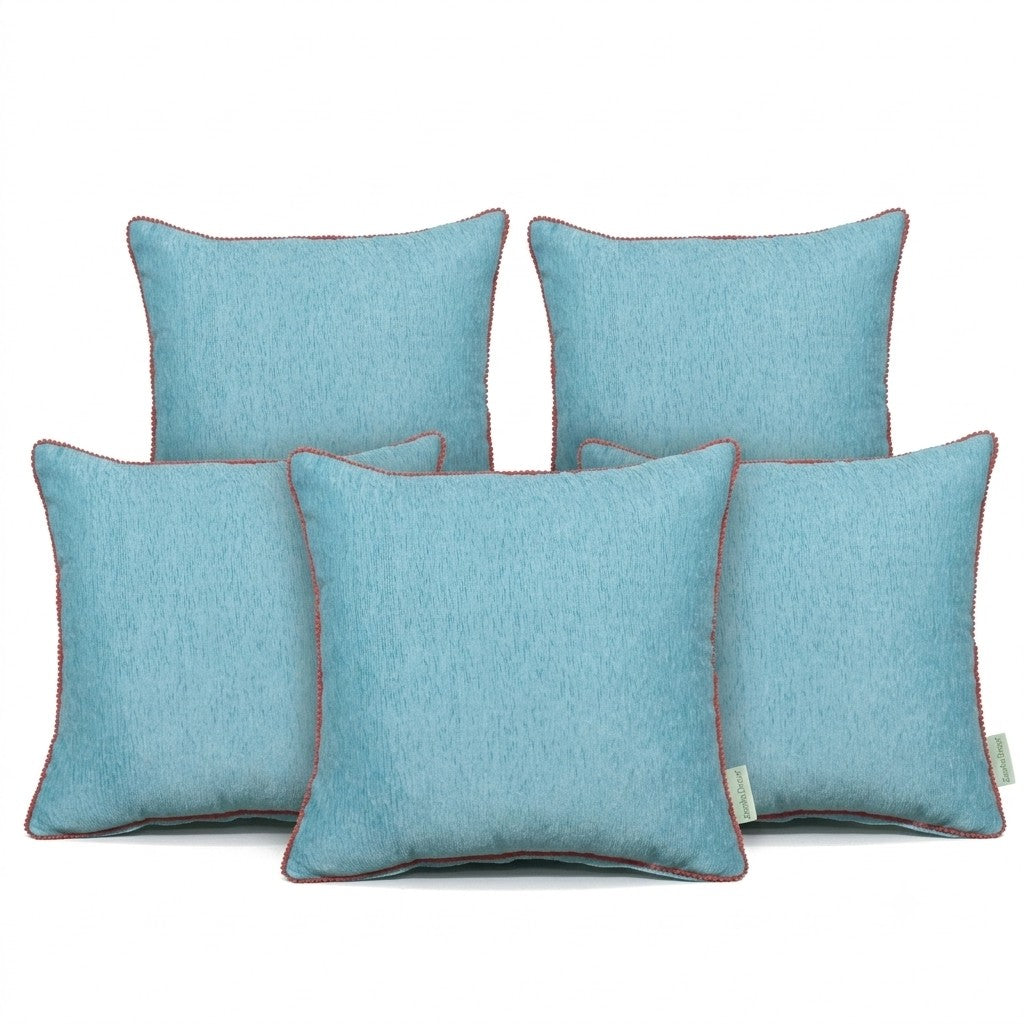 Velvet Cushion Cover with Red Pom Pom Trim – Soft Polyester Decorative Pillow Cover