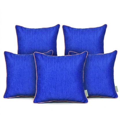 Navy Velvet Cushion Cover with Pink Pom Pom Trim – Soft Polyester Decorative Pillow Cover