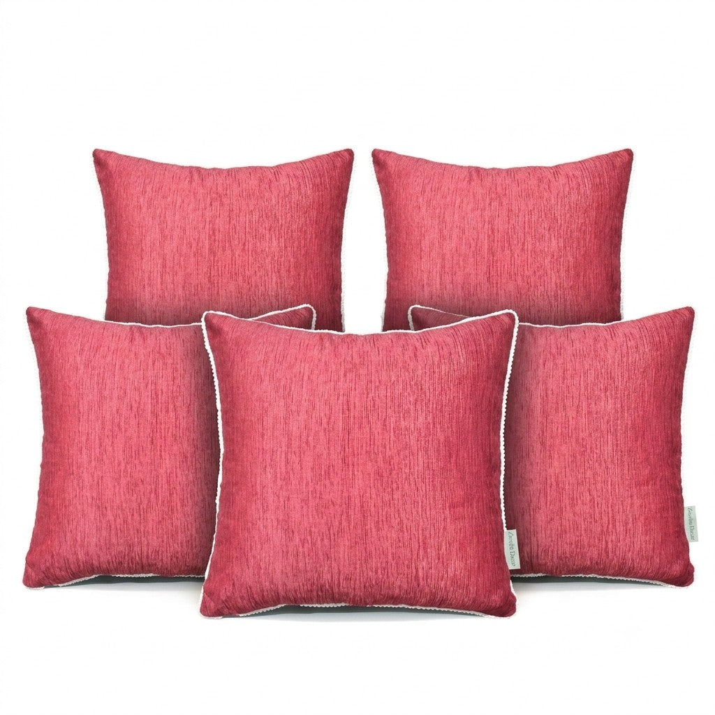 Red Velvet Cushion Cover with White Pom Pom Trim – Soft Polyester Decorative Pillow Cover