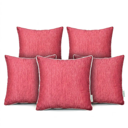 Red Velvet Cushion Cover with White Pom Pom Trim – Soft Polyester Decorative Pillow Cover