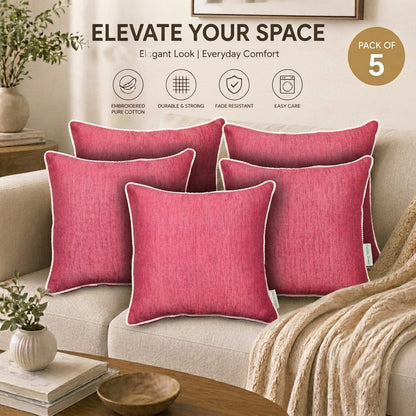 Red Velvet Cushion Cover with White Pom Pom Trim – Soft Polyester Decorative Pillow Cover