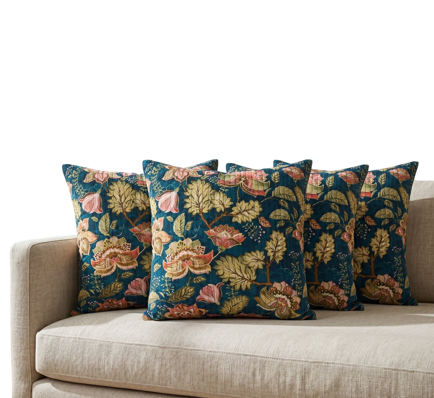 Luxury Floral Printed Polyester Cushion Cover with Cushion Insert –Midnight Green Decorative Sofa Pillow | Soft & Durable Home Décor Cushion