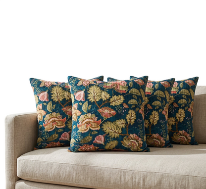 Luxury Floral Printed Polyester Cushion Cover with Cushion Insert –Midnight Green Decorative Sofa Pillow | Soft & Durable Home Décor Cushion