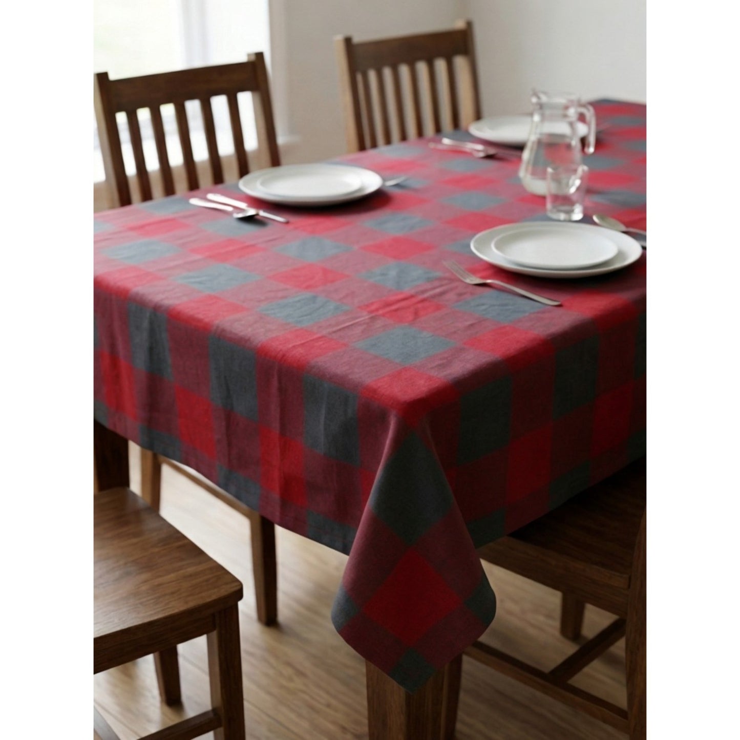 Zensha Cotton Rectangular Checkered Dining Table Cloth for 4–6 Seater (140x180 cm) | Wrinkle-Resistant | Perfect for Daily Use & Parties