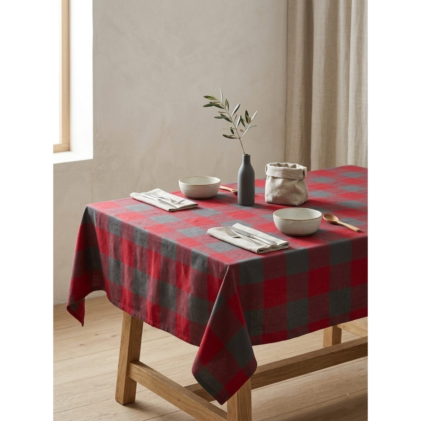Zensha Cotton Rectangular Checkered Dining Table Cloth for 4–6 Seater (140x180 cm) | Wrinkle-Resistant | Perfect for Daily Use & Parties