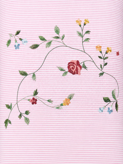 Pink Floral Cotton Pillow Cover with Ruffled Border – Striped Printed Cushion Cover