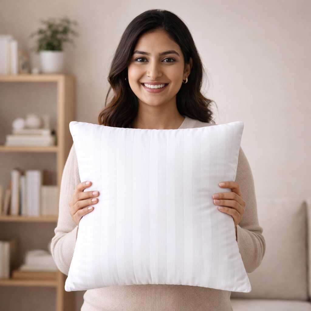 18x18 Inch White Striped Polyester Cushion Insert – Premium Soft Decorative Throw Pillow Insert