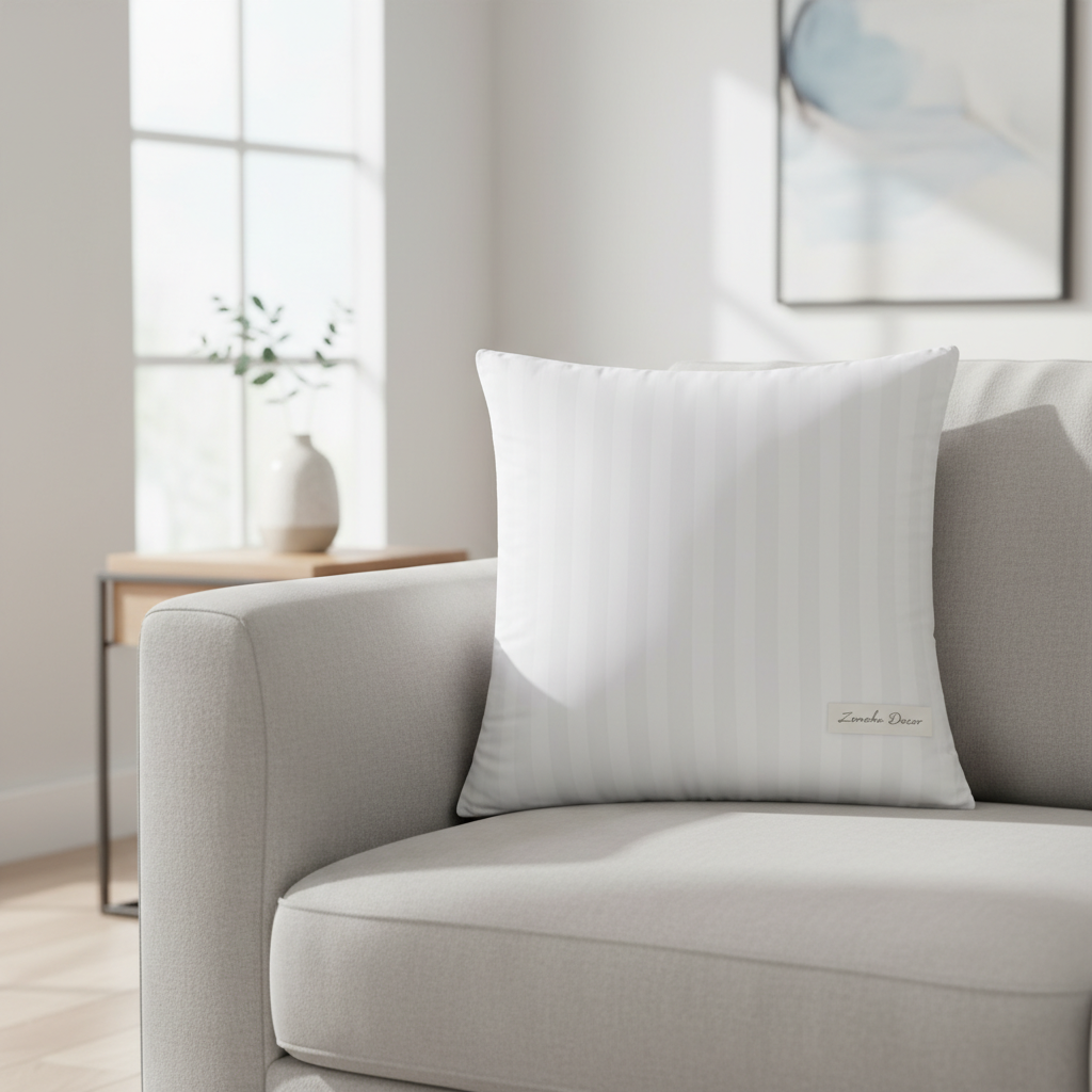 18x18 Inch White Striped Polyester Cushion Insert – Premium Soft Decorative Throw Pillow Insert