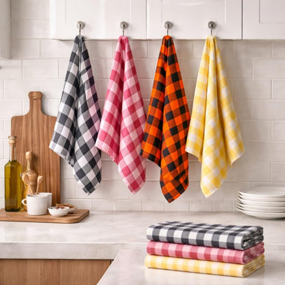 4-Piece Checkered Kitchen Towel Set – Soft & Absorbent Cotton Dish Towels for Kitchen Cleaning & Drying