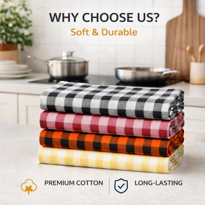 4-Piece Checkered Kitchen Towel Set – Soft & Absorbent Cotton Dish Towels for Kitchen Cleaning & Drying