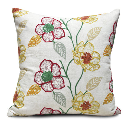 16x16 Cotton Embroidered Floral Cushion Cover with Insert – Decorative Throw Pillow, Multicolor Floral Design