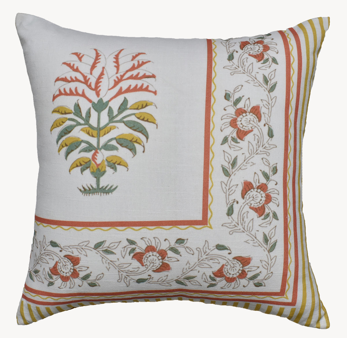 ZENSHA DECOR Cotton Slub Printed Cushion Cover 18 x 18 Inch | Multicolour Vintage Floral Throw Pillow Cover for Sofa, Couch & Bed