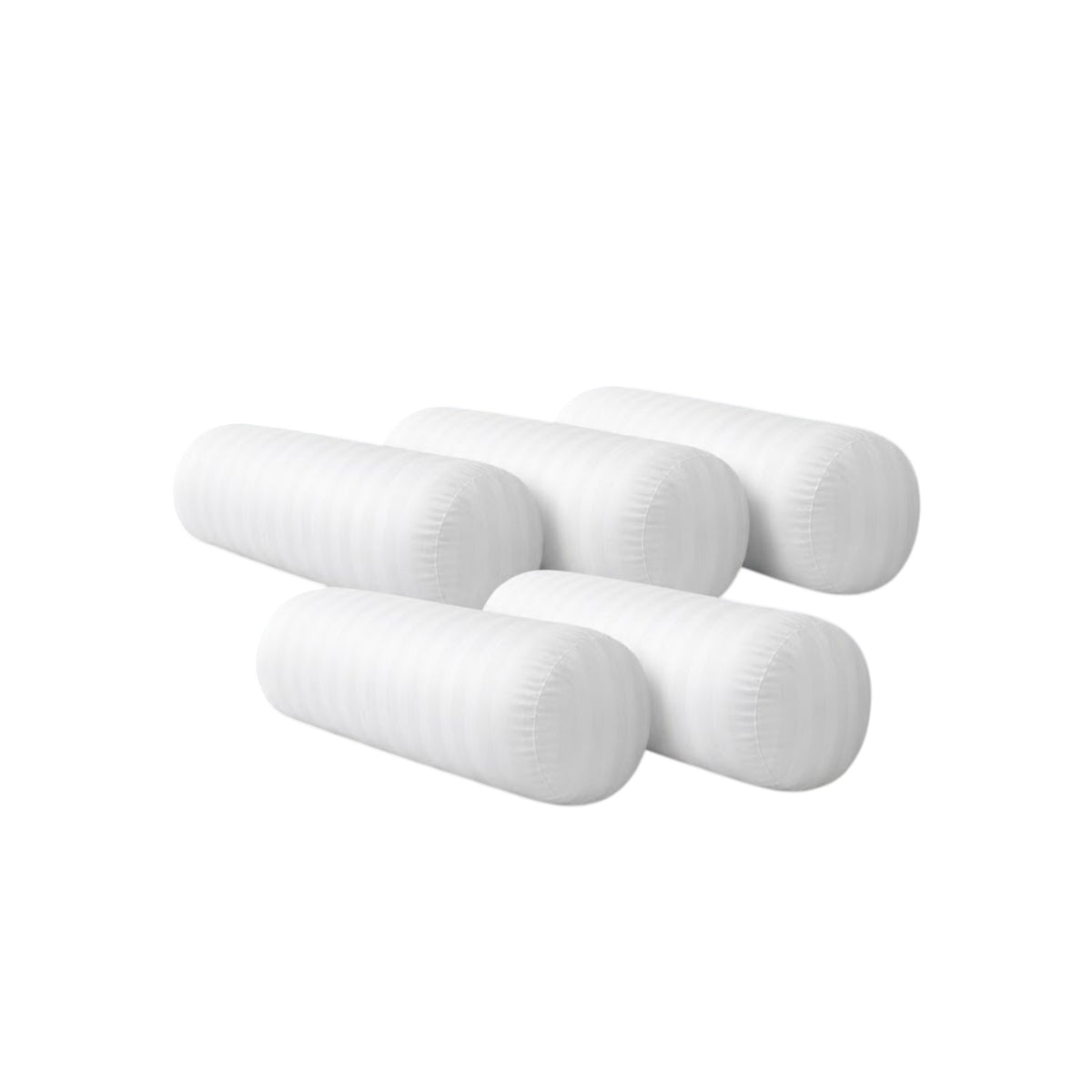 Set of 5 White Striped Bolster Pillows (9x24 inch) – Premium Polyester Filling | Full Bed Support & Luxury Styling