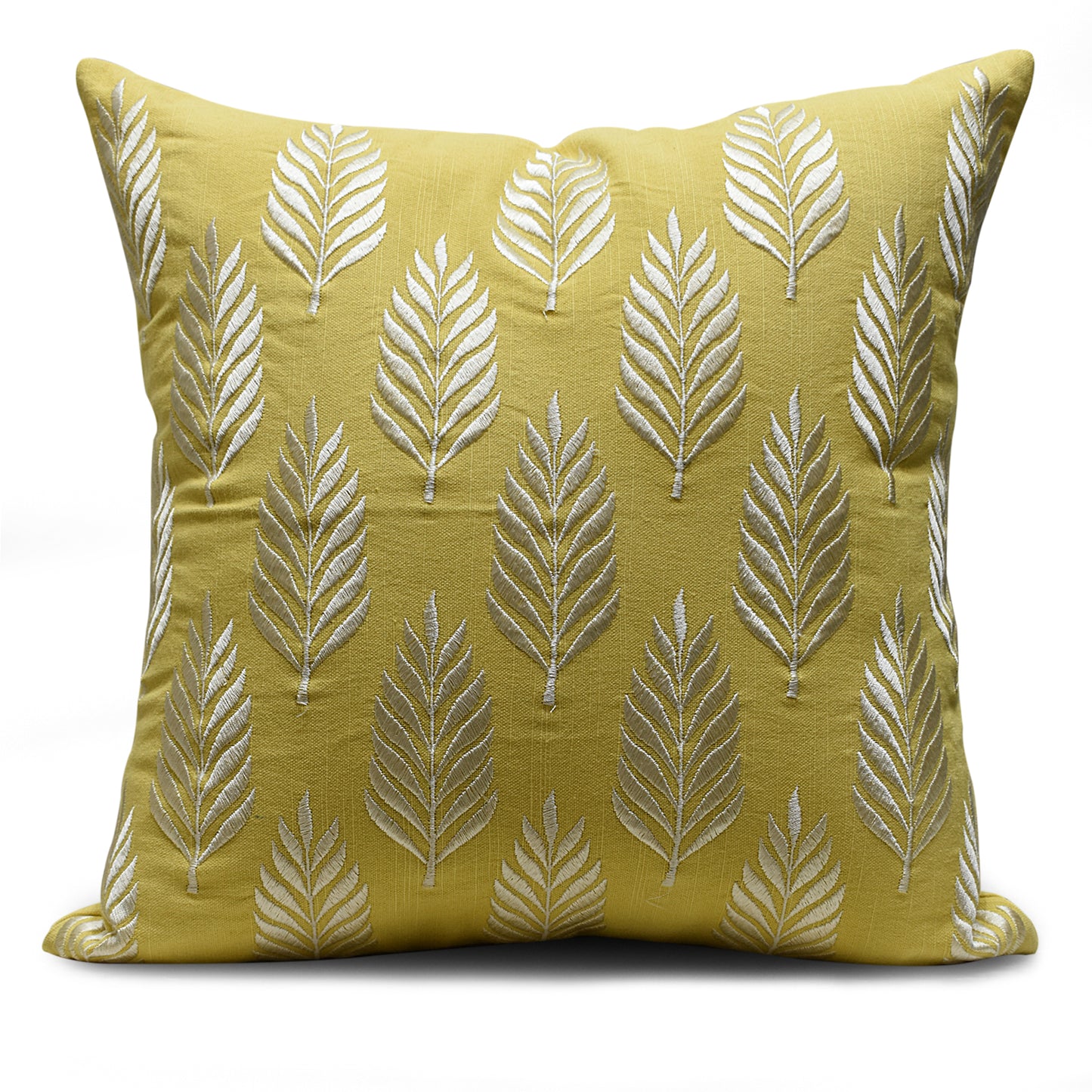 Cotton Embroidered Cushion Cover with Insert – Leaf Pattern Decorative Throw Pillow for Sofa, Bed & Living Room | 16 x 16 Inch