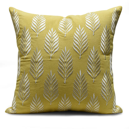 Cotton Embroidered Cushion Cover with Insert – Leaf Pattern Decorative Throw Pillow for Sofa, Bed & Living Room | 16 x 16 Inch