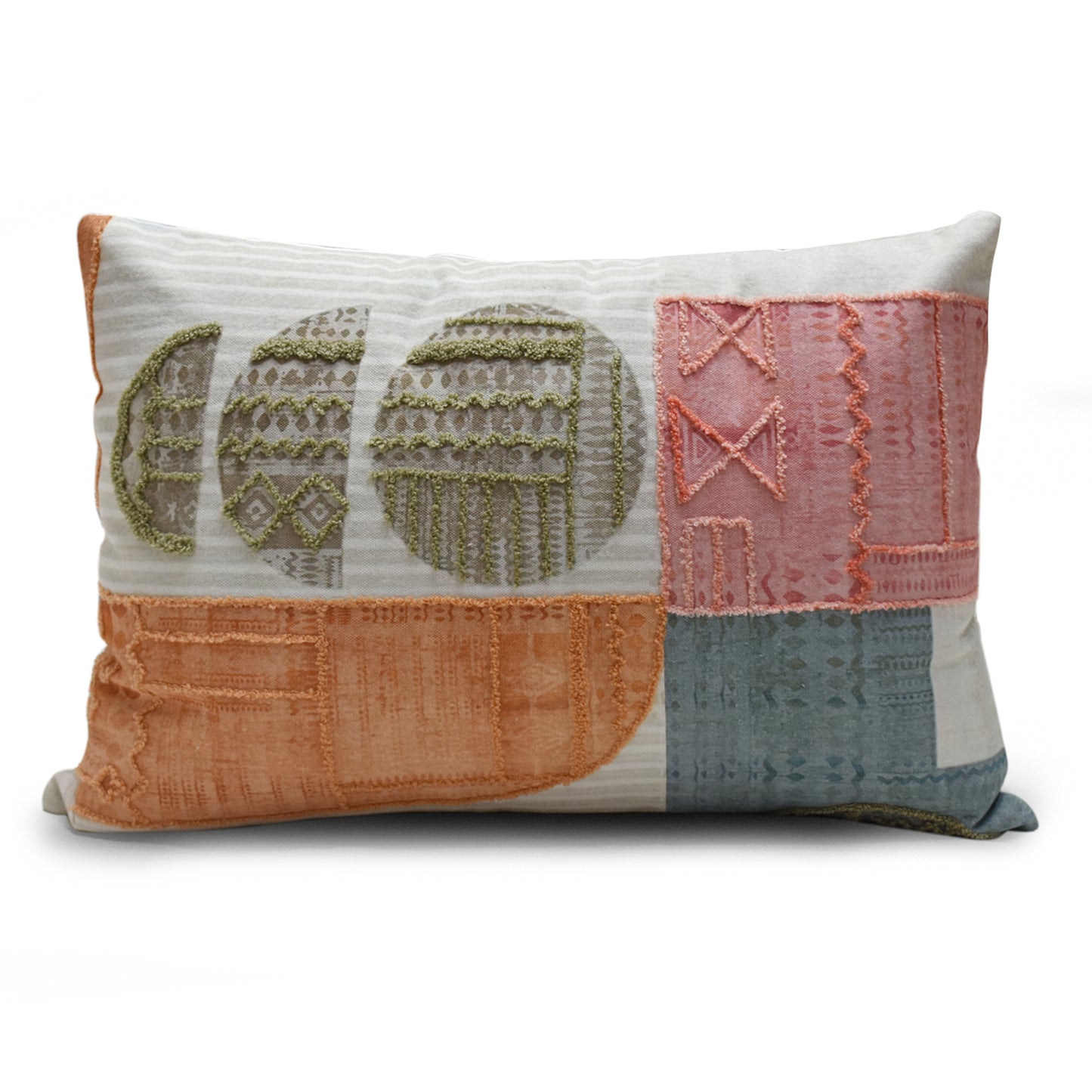 Boho Embroidered Cotton Lumbar Cushion Cover with Insert – 14x20 Inch Decorative Throw Pillow