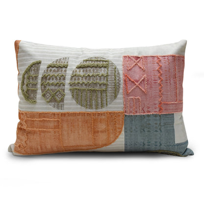 Boho Embroidered Cotton Lumbar Cushion Cover with Insert – 14x20 Inch Decorative Throw Pillow