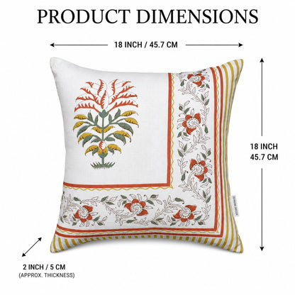 ZENSHA DECOR Cotton Slub Printed Cushion Cover 18 x 18 Inch | Multicolour Vintage Floral Throw Pillow Cover for Sofa, Couch & Bed