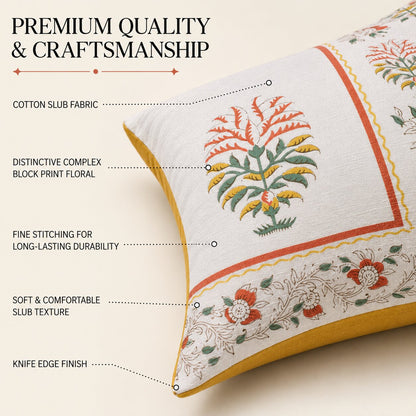 ZENSHA DECOR Cotton Slub Printed Cushion Cover 18 x 18 Inch | Multicolour Vintage Floral Throw Pillow Cover for Sofa, Couch & Bed