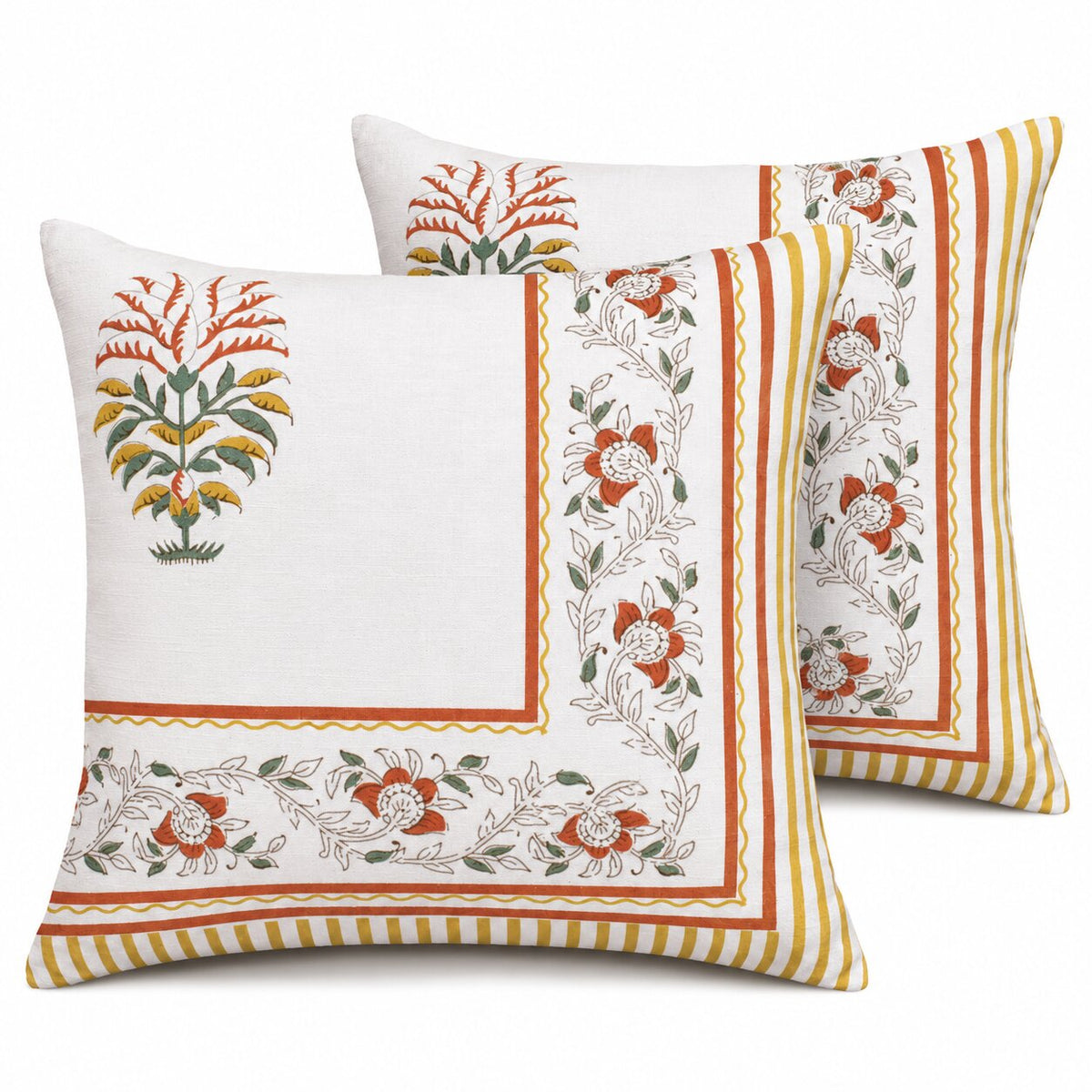 ZENSHA DECOR Cotton Slub Printed Cushion Cover 18 x 18 Inch | Multicolour Vintage Floral Throw Pillow Cover for Sofa, Couch & Bed
