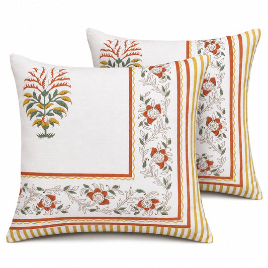 ZENSHA DECOR Cotton Slub Printed Cushion Cover 18 x 18 Inch | Multicolour Vintage Floral Throw Pillow Cover for Sofa, Couch & Bed