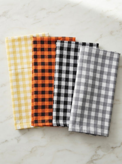 4-Piece Checkered Kitchen Towel Set – Soft & Absorbent Cotton Dish Towels for Kitchen Cleaning & Drying
