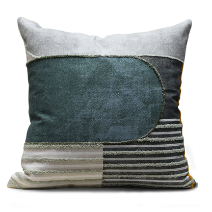Modern Textured Cotton Cushion Cover with Insert | Handmade Striped Patchwork Throw Pillow | Grey & Charcoal Decorative Pillow