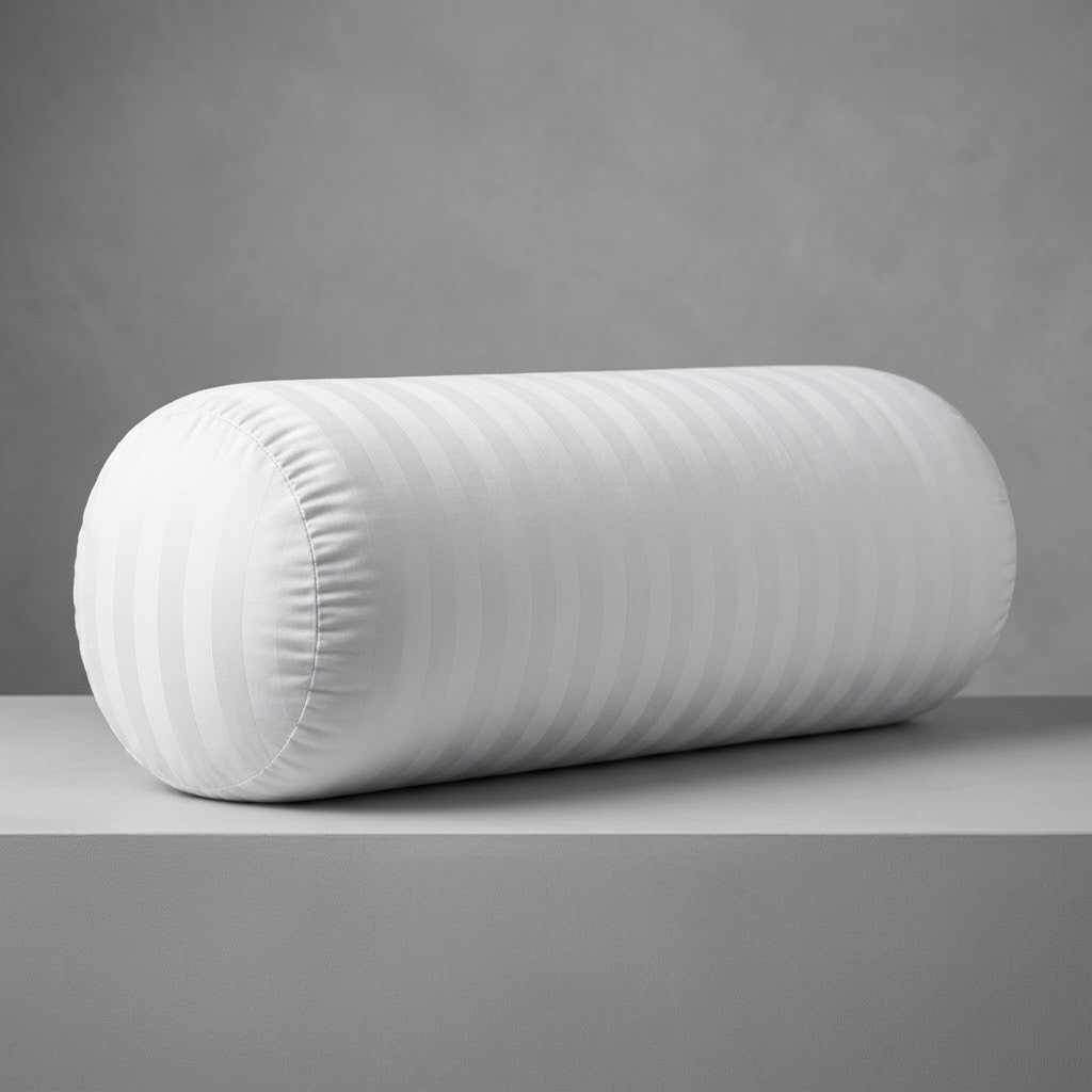 White Striped Bolster Pillow 9x20 Inch Set of 1 – Soft Polyester Cylindrical Roll Cushion for Neck & Back Support, Long Round Pillow for Bed & Sofack & Back Support, Long Round Pillows for Bed & Sofa