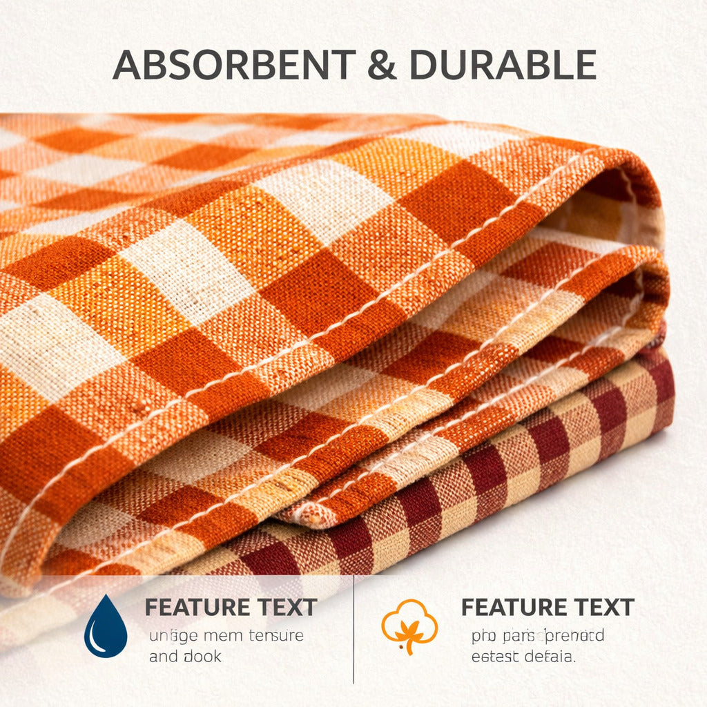 Set of 3 Cotton Kitchen Towels – Absorbent Buffalo Check Dish Towels for Kitchen, Dining & Cleaning – Soft Reusable Farmhouse Tea Towels