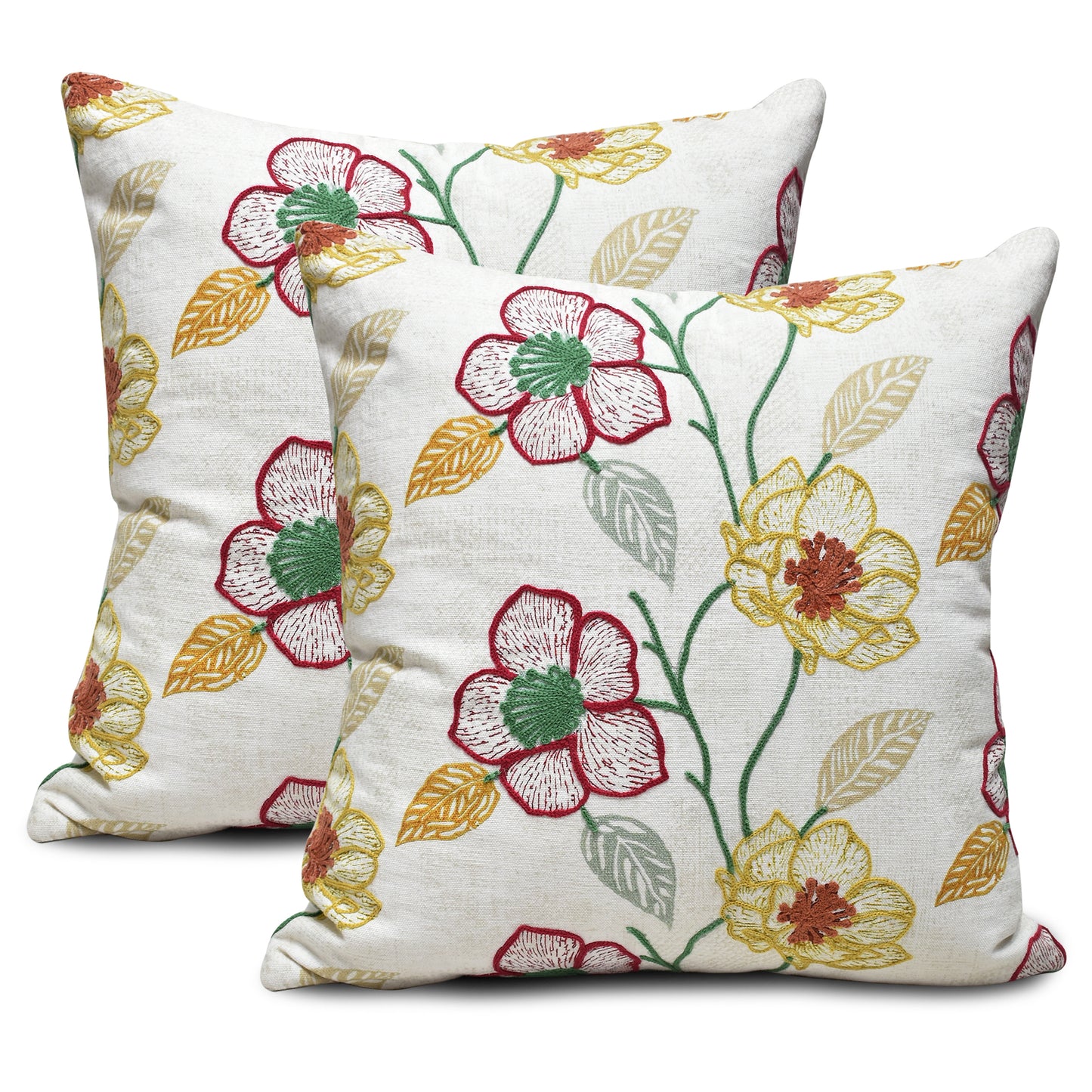 16x16 Cotton Embroidered Floral Cushion Cover with Insert – Decorative Throw Pillow, Multicolor Floral Design