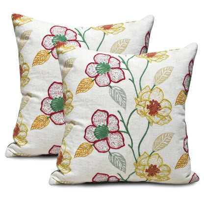 16x16 Cotton Embroidered Floral Cushion Cover with Insert – Decorative Throw Pillow, Multicolor Floral Design