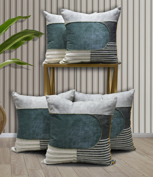 Modern Textured Cotton Cushion Cover with Insert | Handmade Striped Patchwork Throw Pillow | Grey & Charcoal Decorative Pillow