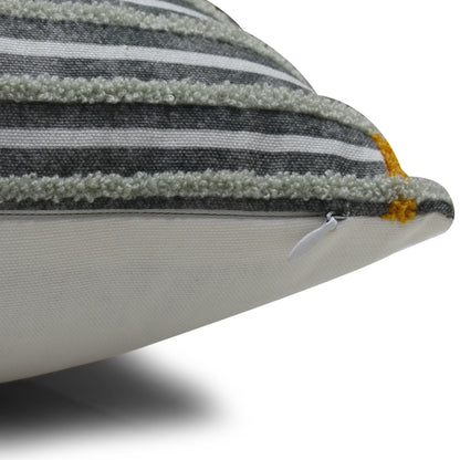 Modern Textured Cotton Cushion Cover with Insert | Handmade Striped Patchwork Throw Pillow | Grey & Charcoal Decorative Pillow