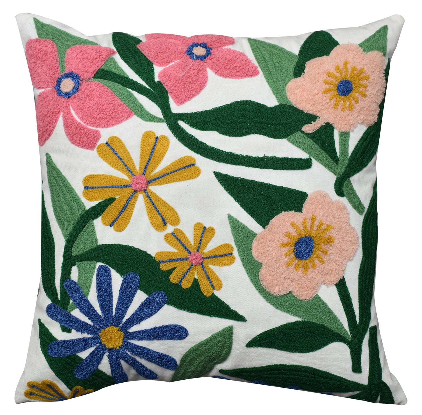 Handcrafted Floral Tufted Cotton Cushion Cover Set With Filler Insert (16x16 Inch) – Soft Decorative Pillow Covers for Sofa & Living Room