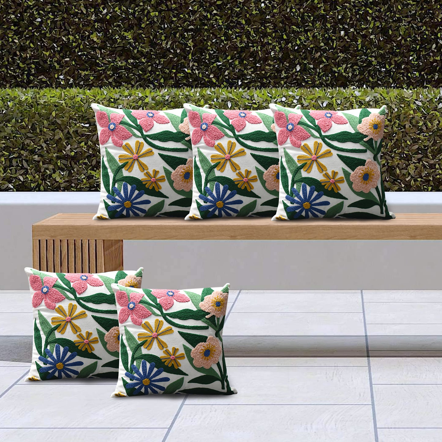 Handcrafted Floral Tufted Cotton Cushion Cover Set With Filler Insert (16x16 Inch) – Soft Decorative Pillow Covers for Sofa & Living Room