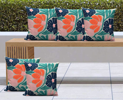 Embroidered Floral Cotton Cushion with Polyester Filler Insert