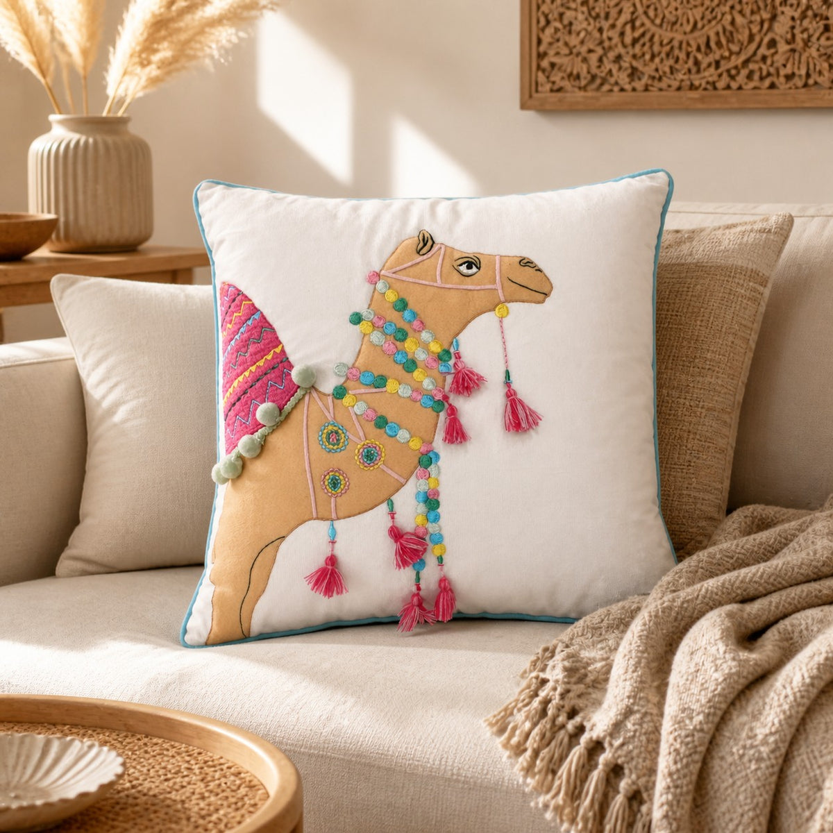 Velvet Cushion Cover – Decorative Camel Throw Pillow for Sofa, Bed, Living Room & Boho Home Décor (Pack of 1, 2 & 5)