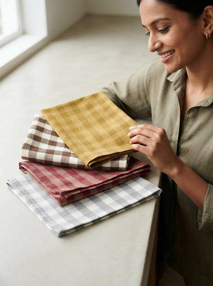 4-Piece Checkered Kitchen Towel Set – Soft & Absorbent Cotton Dish Towels for Kitchen Cleaning & Drying
