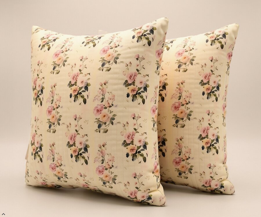 Elegant Floral Printed Cotton Cushion Cover with Cushion Insert – Soft Rose Pattern Decorative Throw Pillow Set for Sofa, Living Room & Bedroom